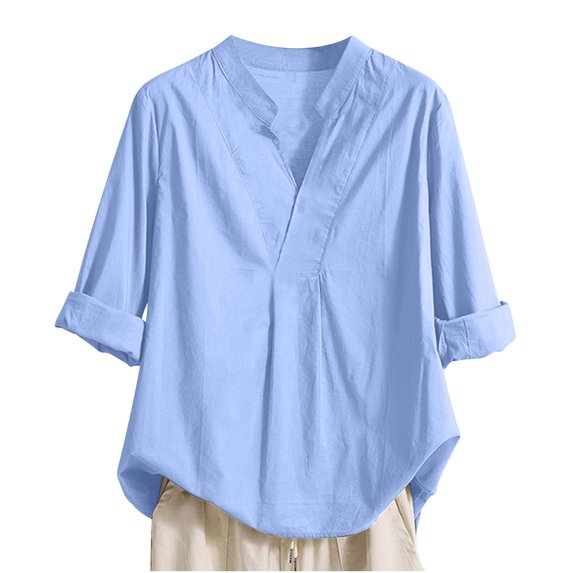 Summer Akafmk 3/4 Sleeve Shirts for Women,Summer Womens Cotton Linen Top,V Neck Half Sleeve Loose Solid Color T Shirt Tunic Summer Shirt Blouse