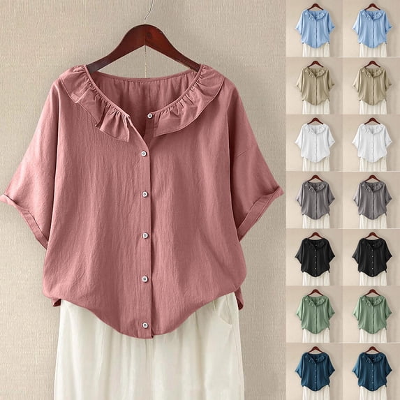 Summer Akafmk 3/4 Sleeve Shirts for Women,Summer Womens Cute Necklines Top,Sexy Short Sleeve Sequins Loose Polluer Solid Round-Neck Blouse Shirt