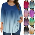 thumbnail image 1 of Summer Akafmk 3/4 Sleeve Shirts for Women,Summer Womens Pleated Front T Shirts,Plus Size Solid Color Gradient European T-shirt Home Casual Top with Three Quarter Sleeves Round Neck Top/shirt, 1 of 5