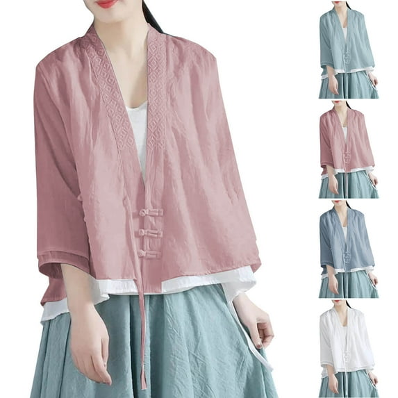 Summer Akafmk 3/4 Sleeve Shirts for Women,Summer Womens Cotton Linen Top,Fashion Summer Three Quarter V-Neck Tank Top Comfy Regular