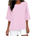 thumbnail image 1 of Summer Akafmk 3/4 Sleeve Shirts for Women,Summer Womens Cotton Linen Top,Solid Color Crew Neck Shirt Casual Top, 1 of 4