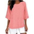 thumbnail image 1 of Summer Akafmk 3/4 Sleeve Shirts for Women,Summer Womens Cotton Linen Top,Solid Color Crew Neck Shirt Casual Top, 1 of 4