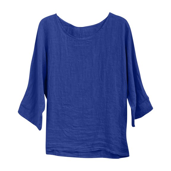 Summer Akafmk 3/4 Sleeve Shirts for Women,Summer Womens Cotton Linen Tunic Tops,New Round Neck Pullover Casual Solid Color Top T-shirt