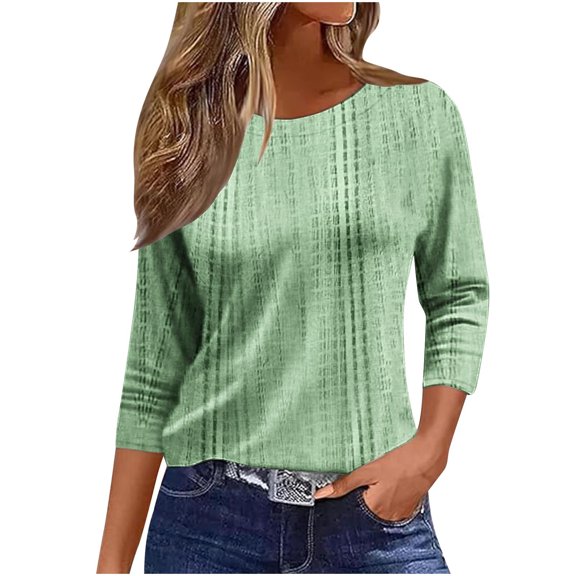 Summer Akafmk 3/4 Sleeve Shirts for Women,Summer Womens Crewneck Tunic Tops,Printed Blouses Round Neck Pullover Fashionable Top