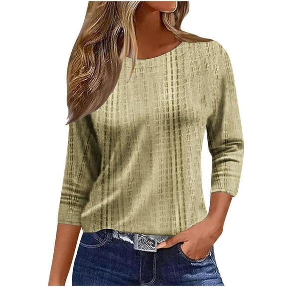 Summer Akafmk 3/4 Sleeve Shirts for Women,Summer Womens Crewneck Tunic Tops,Printed Blouses Round Neck Pullover Fashionable Top