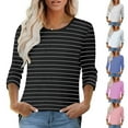 thumbnail image 1 of Summer Akafmk 3/4 Sleeve Shirts for Women,Summer Womens Striped T Shirts,Fashion Casual 1/2 Sleeve Print Ladies Round Neck Blouse, 1 of 5
