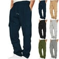 thumbnail image 1 of Summer Akafmk Mens Casual Pants,Summer Cargo for Men Solid Color Lightweight Drawstring Joggers Loose Fitting Athletic Cargo Sweatpants with Pockets, 1 of 5