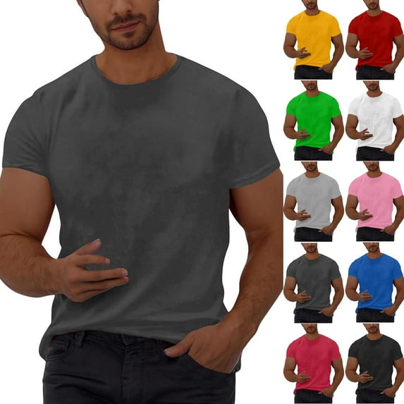 Summer Akafmk Plus Size Men Summer Top,Short Sleeve T-Shirts for Men,Men Fashion Casual Solid Shirt Round-Neck Tee Short Sleeve Top Blouses