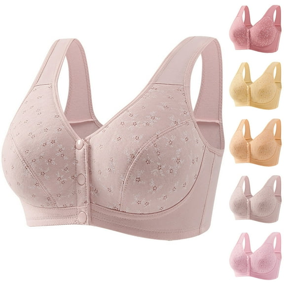 Summer Akafmk Plus Size Womens Bras,Front Closure Bras for Women,Women's Comfortable Soft Solid Color Front Open Button Underwear Large Size Bra Secondary Breast Beige L