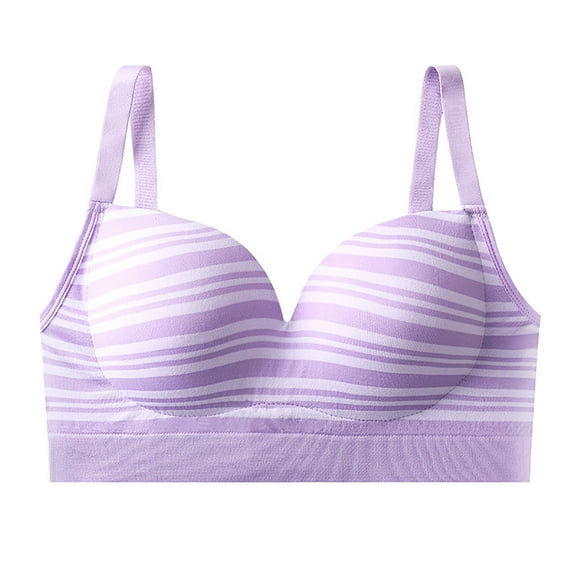 Summer Akafmk Plus Size Womens Bras,Push Up Bras for Women,Underwear for Girls Students Teenage Girls Striped Gathering Breathable Bra No Sensation Soft Support Bra Purple S