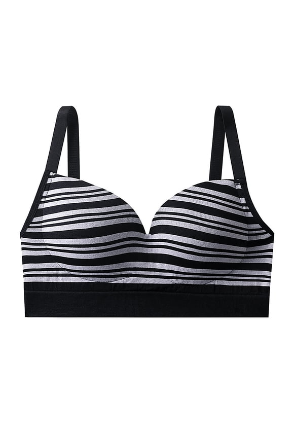 Summer Akafmk Plus Size Womens Bras,Push Up Bras for Women,Underwear for Girls Students Teenage Girls Striped Gathering Breathable Bra No Sensation Soft Support Bra Black S