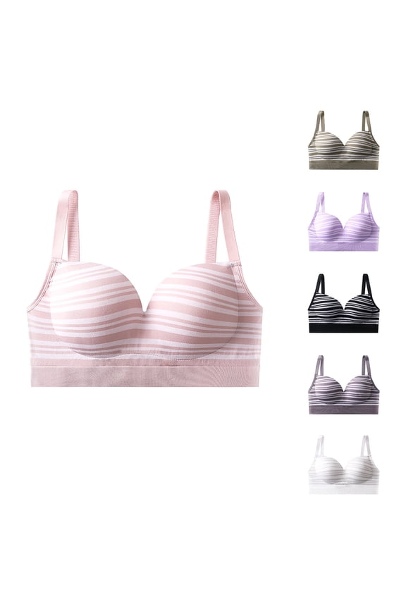 Summer Akafmk Plus Size Womens Bras,Push Up Bras for Women,Underwear for Girls Students Teenage Girls Striped Gathering Breathable Bra No Sensation Soft Support Bra Gray XXL