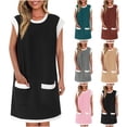 thumbnail image 1 of Summer Savings Akafmk Plus Size Womens Casual Dresses, Women's Summer Short Dresses Cap Sleeve Color Block Ribbed Knit Trendy Cotton Mini Dress With Pockets Loose Fitting Flowy Sundress Beach Dress, 1 of 4