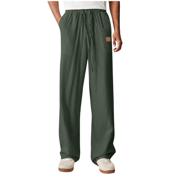 Summer Savings Akafmk Summer Mens Casual Pants, Cotton Linen Pants for Men Elastic Waist Lightweight Trousers Straight Leg Beach Pants