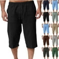 thumbnail image 1 of Summer Akafmk Summer Mens Cotton Linen Shorts,Plus Size Mens Casual Shorts,Men's Loose Casual Solid Color Drawstring Cotton and Linen 3/4 Quarter Waistband Pocket, 1 of 4