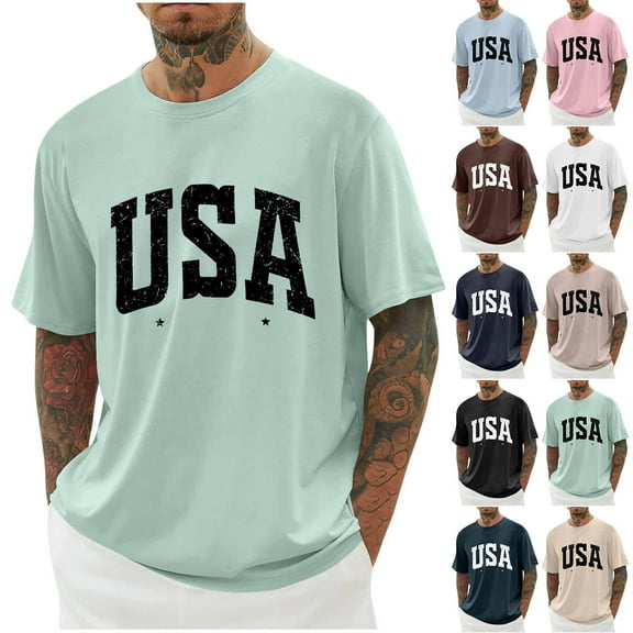 Summer Akafmk Summer Mens T-Shirts,Mens Workout Shirts,Men Print Round Neck Casual Fashion Short Sleeve Round-Neck Blouses Shirts
