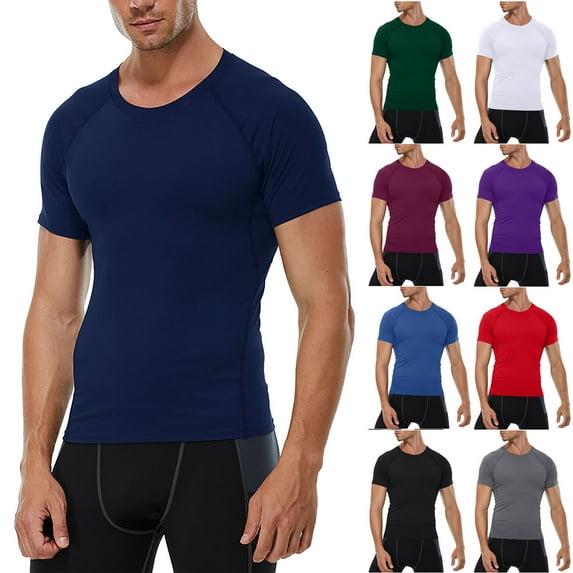Summer Akafmk Summer Mens T-Shirts,Mens Workout Shirts,Men's Solid Color Sport Train Short Raglan Sleeved Round Neck Shirts