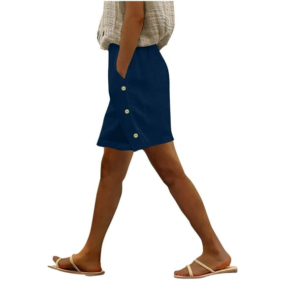 Summer Akafmk Summer Womens Shorts,Plus Size Women Cotton Linen Shorts,Women's Loose Solid Color Shorts Thin Casual Shorts Sports Wearable Shorts Elastic Waist