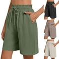 thumbnail image 1 of Summer Akafmk Summer Womens Shorts,Women Cotton Linen Shorts,Womens Shorts Casual And Versatile Wide Leg Medium Length High Waist Drawstring Shorts With Pockets, 1 of 6