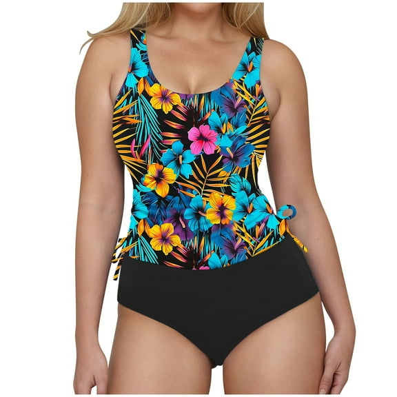 Summer Akafmk Tankini Swimsuits for Women Two Piece Bathing Suits Fashion Solid Color Swim Tops with Swim Brief Comfortable Athletic Swimwear,Sizes S-2XL
