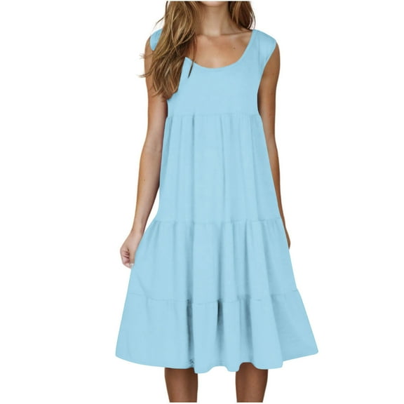 Summer Akafmk Women Maternity Dress,Plus Size Womens Casual Dresses,Womens Fashion Holiday Summer Solid Color Sleeveless Party Beach Dress Loose Fitting Flowy Sundress Beach Dress