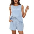 thumbnail image 1 of Summer Akafmk Women's Summer 2 Piece Outfits Lounge Sets,Round Neck Sleeveless Blouses Tops and Wide-Leg Shorts with Pockets Stripe Color Women Sets Clothing Outfit, 1 of 4