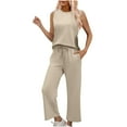 thumbnail image 1 of Summer Akafmk Women's Summer 2 Piece Outfits Lounge Sets,Round Neck Sleeveless Crop Tops and Wide-Leg Long Pants with Pockets Solid Color Women Sets Clothing Outfit, 1 of 3