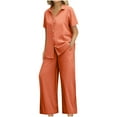 thumbnail image 1 of Summer Akafmk Womens Two Piece Sets,Womens Two Linen Set,Turndown Collar Buttons Up Short Sleeve Shirts and Wide-Leg Long Pants Solid Color Women Sets Clothing Outfit, 1 of 4