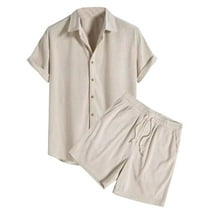Aofany Mens Short Sleeve Casual Shirt And Shorts Sets Button Up Two Piece Holiday Beach Outfit