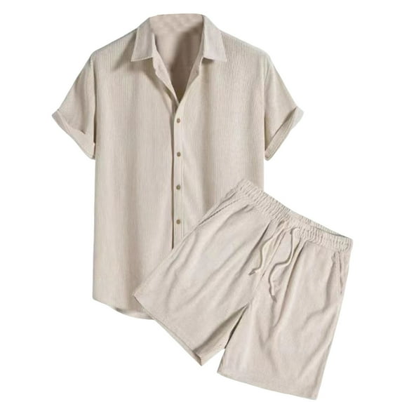 Aofany Mens Short Sleeve Casual Shirt And Shorts Sets Button Up Two Piece Holiday Beach Outfit
