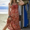 thumbnail image 1 of Summer Savings! Ashirexll Summer Dresses for Women Casual Lace-up Long Print Boho Dresses Plus Size Midi Maxi Dresses Red XL, 1 of 5