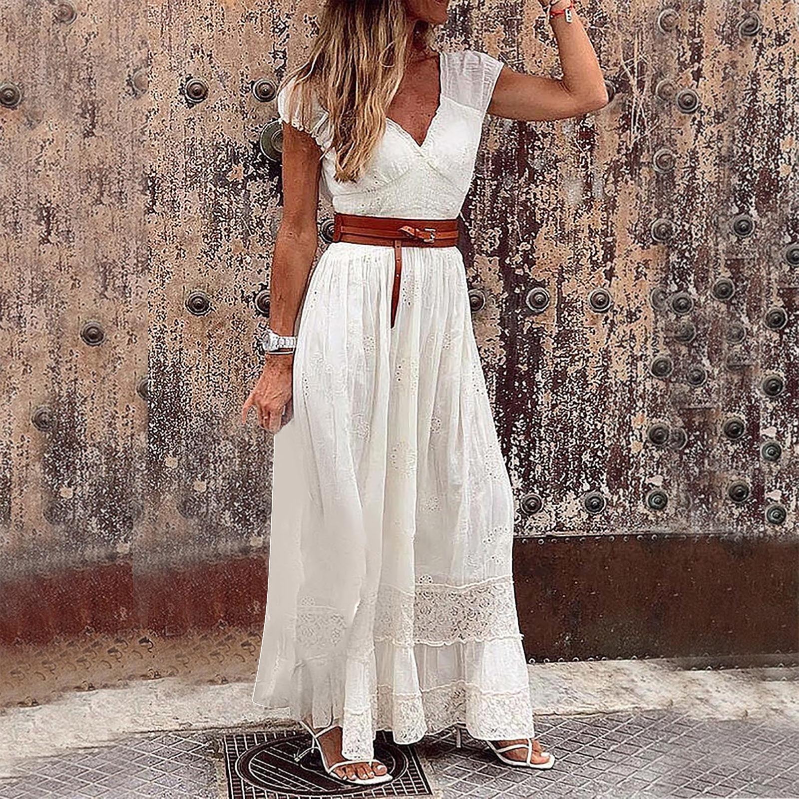 Summer Savings! Ashirexll Womens Boho Dresses Loose V-Neck