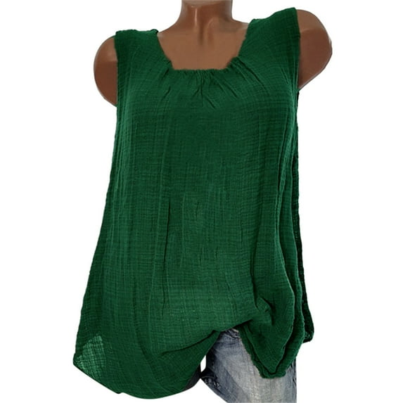 Atogsazn Casual Round Neck Loose Blouse for Women Solid Color Tank Tops Summer Sleeveless Shirts Green XXXXL