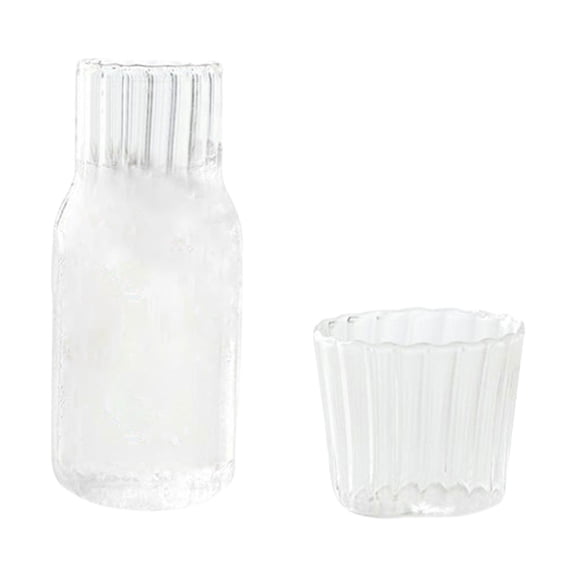 PRETXORVE Borosilicate Glass Water Pitcher Vertical Stripe Glass Jug Glass Pitcher with Matching Cup Fruit Infuser Water Pitcher