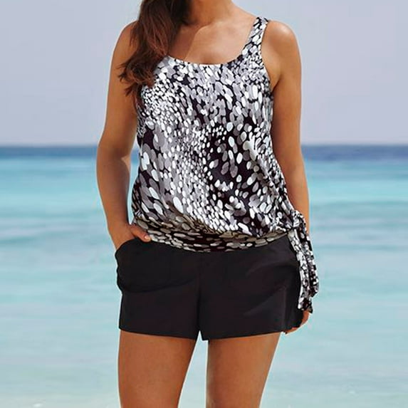 LoyisViDion Women Swimsuits On Clearance Women Tankini Sets with Boy Shorts Ladies Swimwear Two Piece Swimsuits M Black M