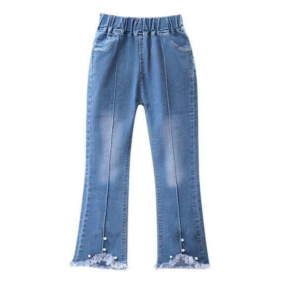 Summer Savings Baby Deals !2-13 Years Girls Flare Jeans,Girls Baggy Wide Leg Jeans,Fashion Cute Sweet Boe Trousers Jeans ,Girls Bell Bottom Jeans Clearance Bootcut Jeans for Girls