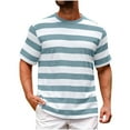 thumbnail image 1 of Summer!Blczomt Shirt for Men Short Sleeve Casual Striped T-Shirt Color Block Summer Beach Crewneck Blue Mens Tops, 1 of 4