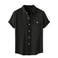 thumbnail image 1 of Button Down Short Sleeve Shirts for Men Summer Casual Solid Cotton Linen Lapel Neck Beach Shirts Black XL, 1 of 5