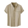 thumbnail image 1 of Dvprdro Button Down Short Sleeve Shirts for Men Summer Casual Solid Cotton Linen Lapel Neck Beach Shirts Khaki M, 1 of 5