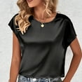 thumbnail image 1 of Cagogo Casual Tee Shirts for Women Under $5 Summer Tops Satin Silk Short Sleeve Tshirt Crew Neck Cute Spring T Shirts Graduation Gifts, 1 of 6