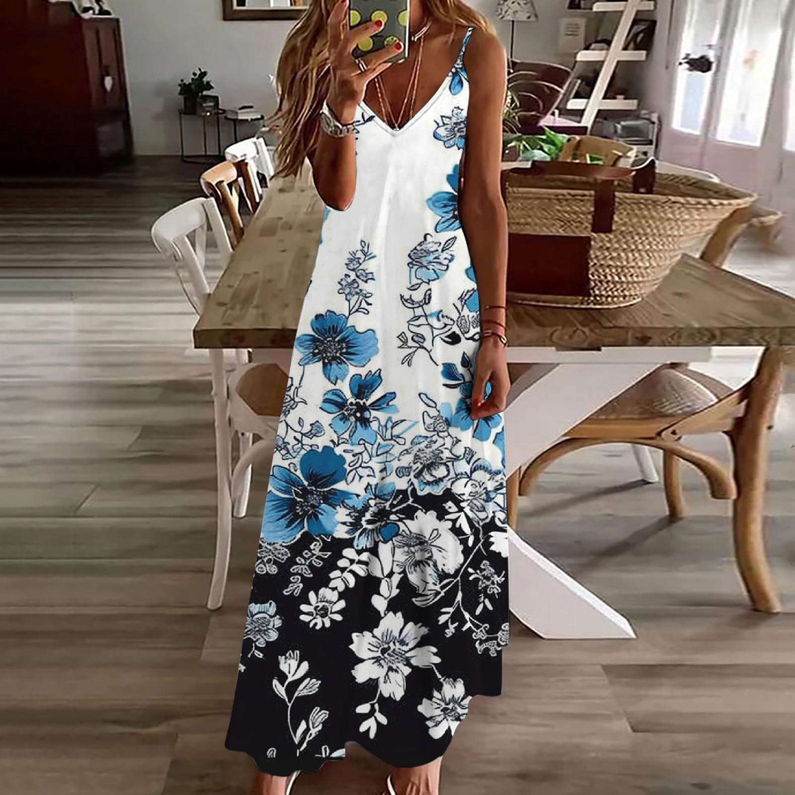 Cagogo Ladies Summer Spring Floral Swing Flowy Maxi Long Cami Dresses  Petite Dresses Under $10 Casual Sleeveless Spaghetti Strap V Neck Holiday  Outfits Church Dress - Walmart.com