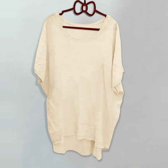 Cagogo Ladies Summer T Shirt Under $10 Plus Size Short Sleeve Oversize Crew Neck Tunic Tops Asymmetrical High Low Holiday Beach Tshirts Shirts Gifts for Mom