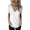 thumbnail image 1 of Cagogo Ladies Summer T Shirt Under $5 Plus Size Short Sleeve Crisscross V Neck Tunic Tops Comfy Solid Color Business Work White Tops Graduation Gifts, 1 of 8