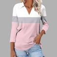 thumbnail image 1 of Cagogo Summer 3/4 Sleeves V Neck Collared Shirt for Women Under $5 Dressy Casual Color Block Tshirts Shirts Night Out Tunic Tops Graduation Gifts, 1 of 5