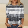 thumbnail image 1 of Cagogo Summer Tops 3/4 Sleeve Round Neck T Shirt for Women Under $5 Plus Size Striped Color Block Tshirts Business Work White Shirt Clothes Mother Day Gifts, 1 of 5