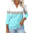 thumbnail image 1 of Cagogo Summer Tops Tshirt for Women Under $5 Casual 3/4 Sleeves V Neck Collared T Shirt Color Block Business Work Tunics Outfits Mothers Day Gift, 1 of 4