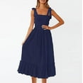 thumbnail image 1 of Cagogo Women Summer Spring Sleeveless Tie Strap Graduation Dresses Casual 2025 Smocked A-Line Flowy Tiered Long Maxi Pleated Sun Dresses Square Neck Trendy Outfits Funaral Dresses, 1 of 9