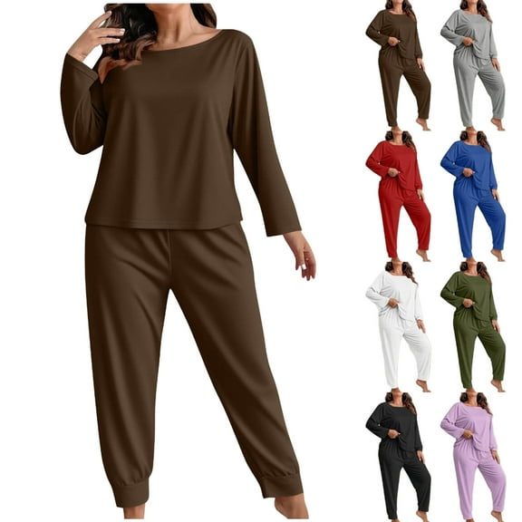 Outfits for Women 2 Piece Sweatsuits Plus Size Cotton Comfy Lounge Sets Long Sleeve Tops and Fashion Tracksuit