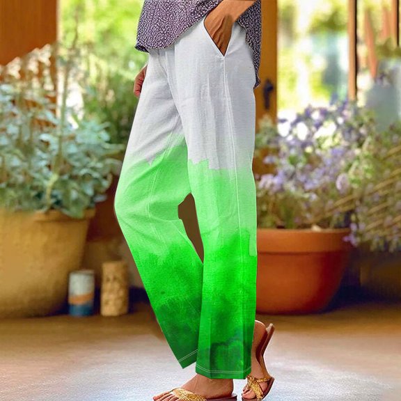 Summer !ChaoHeng Wide Legs Pants Women Women's Printed Rolled Casual Pocket Straight Leg Pants