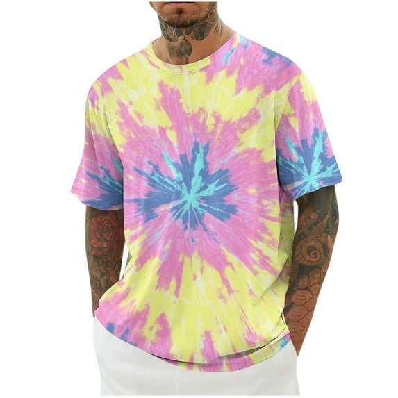 Chiccall Mens Casual Tie Dye T Shirts Plus Size Fashion Short Sleeve Crew Neck Loose Summer Beach Tee Tops Camouflage